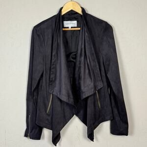 Cupcakes and Cashmere Faux Suede Open Asymmetrical Zippered Cardigan Size Large